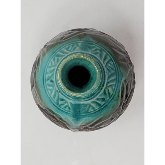 Vintage Drip Glaze Vase Matte Chocolate And Turquoise - Picture 5 of 10